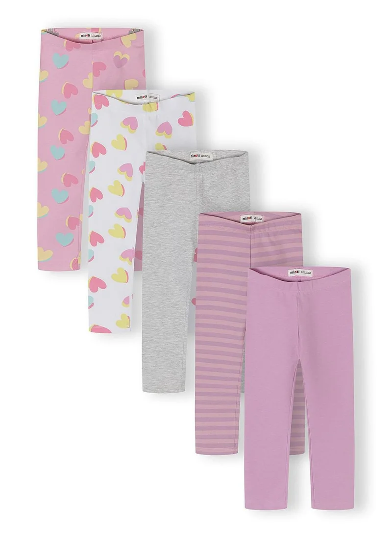 MINOTI Girls 5-pack cotton blend purple patterned leggings 9m-7y